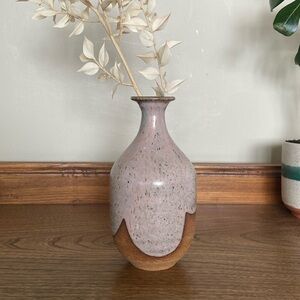 Studio Pottery Vase - Pink Wave Glaze - Singed - Stamped